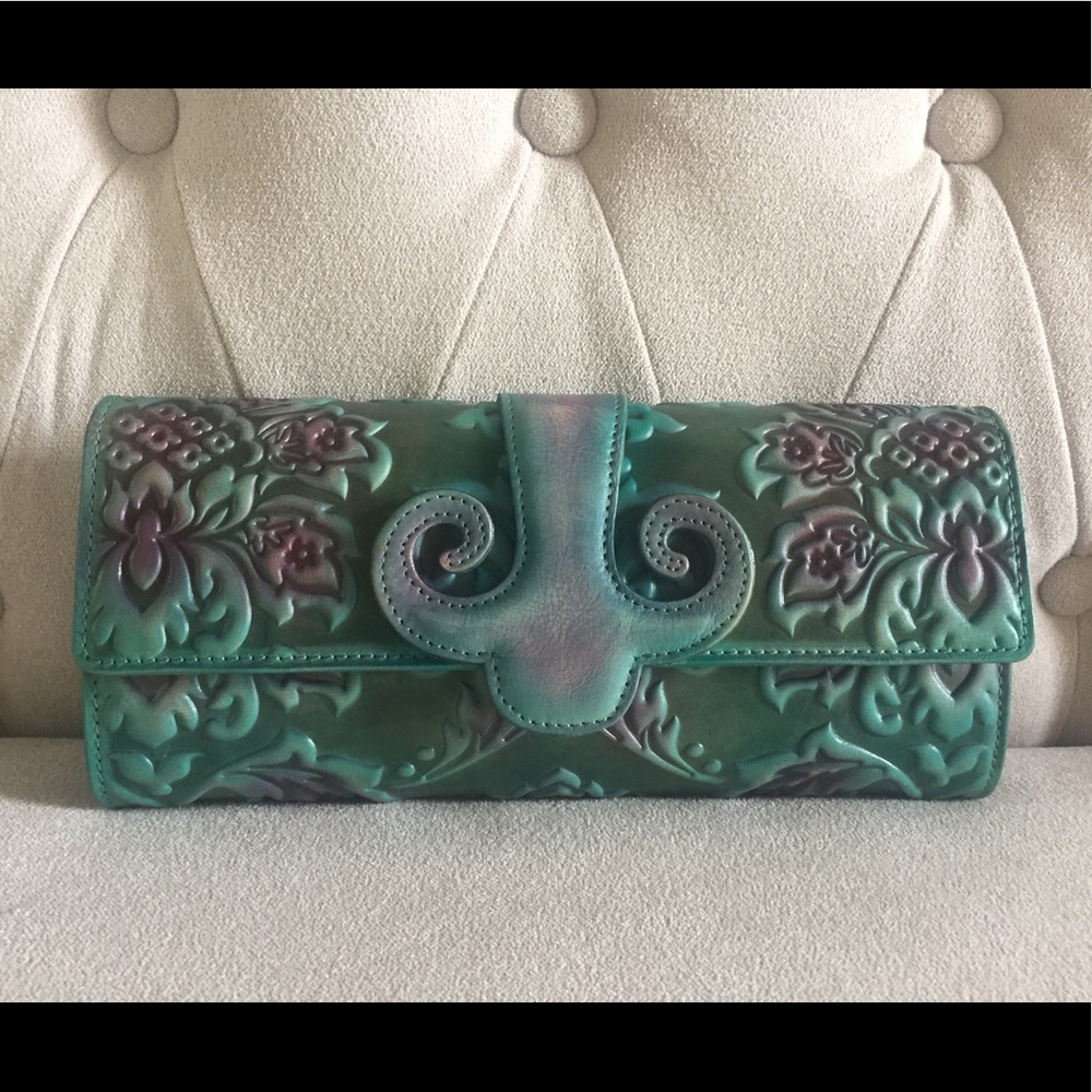 Aphison Embossed Floral Leather Clutch